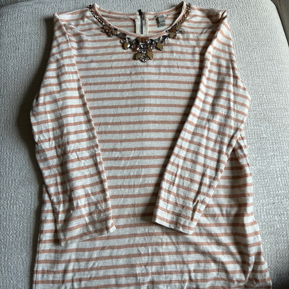 Women’s J. Crew Peach Striped Top with Jewel Neckline - size S